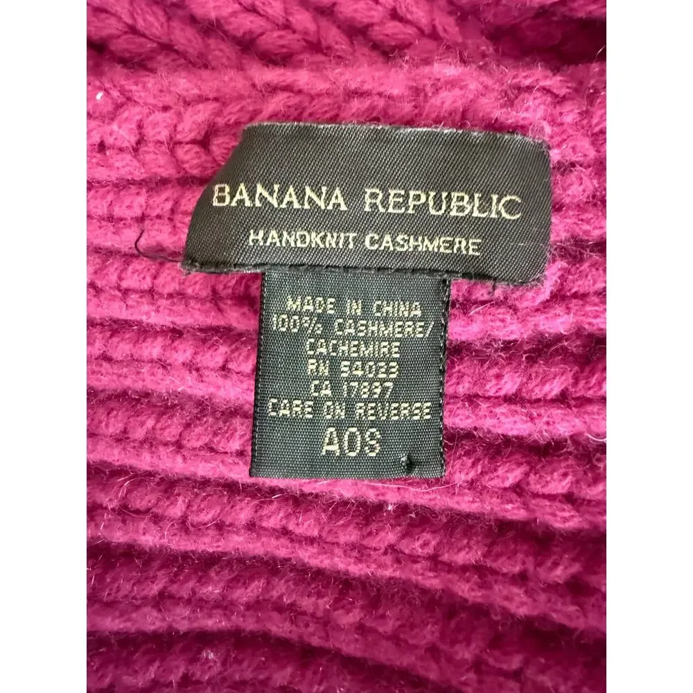 Banana Republic Hand Knit Cashmere Scarf Magenta Hot Pink Fringe Chunky Luxe
